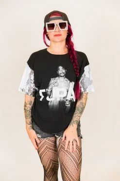 Fringe Co Party Tees Tupac White And Silver Sequin Sleeve Party Tee