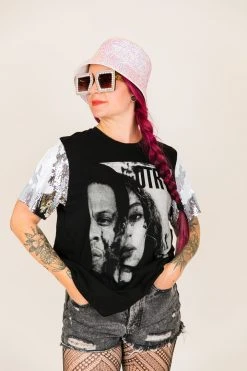 Fringe Co Beyonce OTR White And Silver Sequin Sleeve Party Tee Party Tees