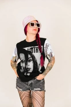 Fringe Co Beyonce OTR White And Silver Sequin Sleeve Party Tee Party Tees