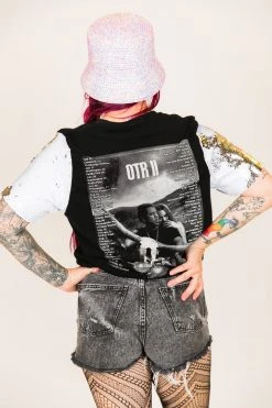 Fringe Co Beyonce OTR White And Silver Sequin Sleeve Party Tee Party Tees