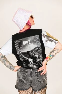 Fringe Co Beyonce OTR White And Silver Sequin Sleeve Party Tee Party Tees