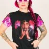 Fringe Co Party Tees Tupac Pink And Black Sequin Sleeve Party Tee