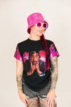 Fringe Co Party Tees Tupac Pink And Black Sequin Sleeve Party Tee