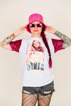 Fringe Co Britney Spears Pink Sequin Sleeve Party Tee Party Tees