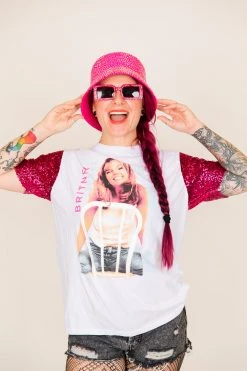 Fringe Co Britney Spears Pink Sequin Sleeve Party Tee Party Tees