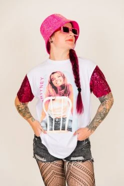 Fringe Co Britney Spears Pink Sequin Sleeve Party Tee Party Tees
