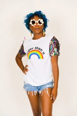 Fringe Co Gayer Than U Rainbow Sword Sequin Party Tee
