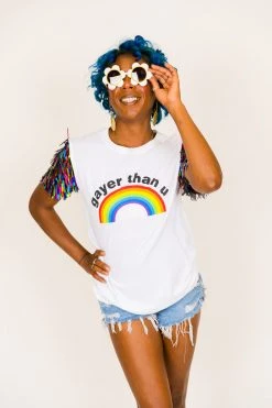 Fringe Co Gayer Than U Rainbow Sword Sequin Party Tee