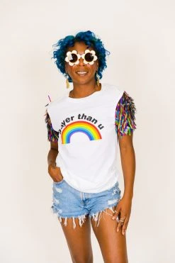 Fringe Co Gayer Than U Rainbow Sword Sequin Party Tee