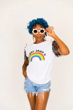 Fringe Co Gayer Than U Rainbow Sword Sequin Party Tee