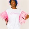 Fringe Co Party Tees Femme Pink Feather Sleeve Party Tee