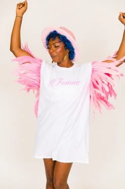 Fringe Co Party Tees Femme Pink Feather Sleeve Party Tee