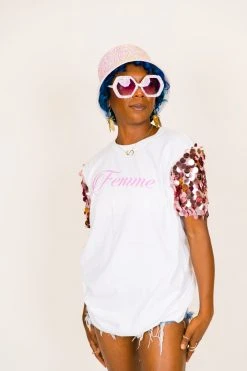 Fringe Co Party Tees Femme Rose Gold Paillette Sequin Sleeve Tee