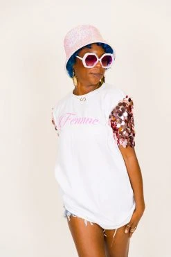 Fringe Co Party Tees Femme Rose Gold Paillette Sequin Sleeve Tee
