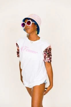 Fringe Co Party Tees Femme Rose Gold Paillette Sequin Sleeve Tee