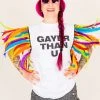 Fringe Co Gayer Than You Rainbow Feather Sleeve Party Tee