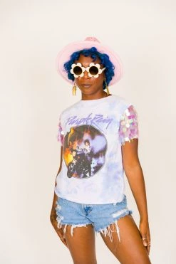 Fringe Co Prince Purple Paillette Sequin Sleeve Party Tee