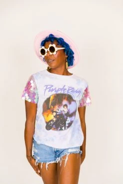 Fringe Co Prince Purple Paillette Sequin Sleeve Party Tee