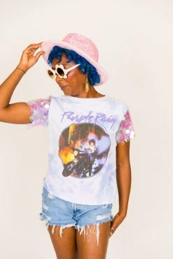 Fringe Co Prince Purple Paillette Sequin Sleeve Party Tee