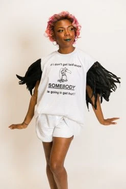 Fringe Co Get Laid Feather Sleeve Party Tee Party Tees