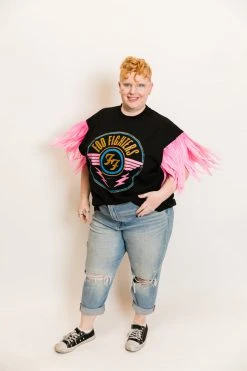 Fringe Co Party Tees Foo Fighters Pink Feather Sleeve Party Tee