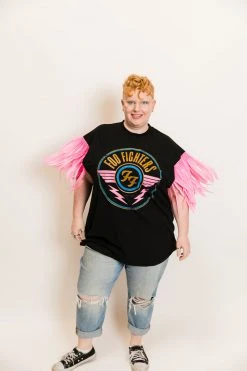 Fringe Co Party Tees Foo Fighters Pink Feather Sleeve Party Tee