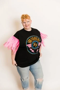 Fringe Co Party Tees Foo Fighters Pink Feather Sleeve Party Tee