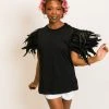 Fringe Co Party Tees Black Feather Sleeve Party Tee
