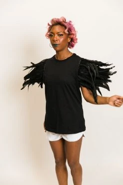 Fringe Co Party Tees Black Feather Sleeve Party Tee