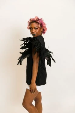 Fringe Co Party Tees Black Feather Sleeve Party Tee