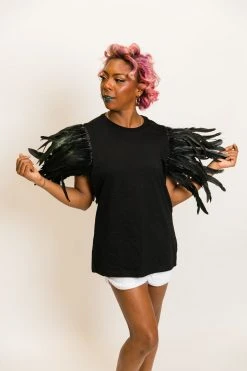 Fringe Co Party Tees Black Feather Sleeve Party Tee