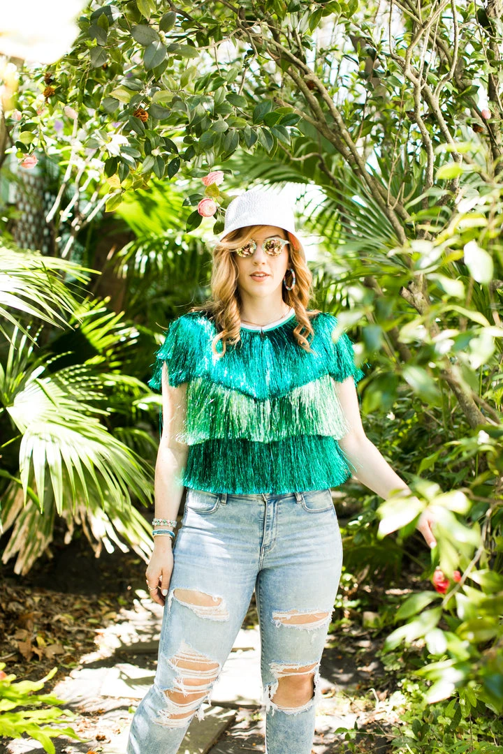 Fringe Co Teal And Mint Tinsel Vest 1 Fringe Co Teal And Mint Tinsel Vest