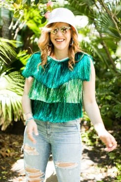 Fringe Co Teal And Mint Tinsel Vest 14 Fringe Co Teal And Mint Tinsel Vest