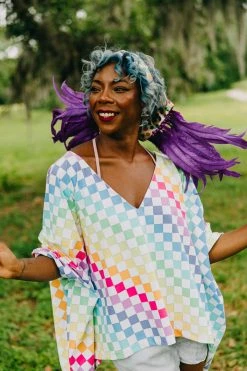 Fringe Co Rainbow Check Tunic Shop Spring Sparkles