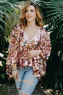 Fringe Co Caftan Club Collection Rose Gold Paillette Tunic