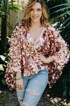 Fringe Co Caftan Club Collection Rose Gold Paillette Tunic