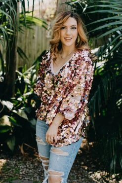 Fringe Co Caftan Club Collection Rose Gold Paillette Tunic