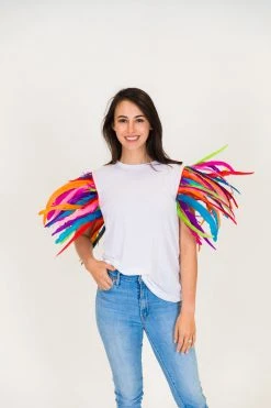 Fringe Co Party Collection White Tee With Rainbow Feather Party Tee
