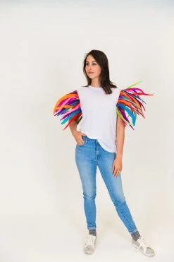 Fringe Co Party Collection White Tee With Rainbow Feather Party Tee