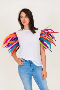 Fringe Co Party Collection White Tee With Rainbow Feather Party Tee