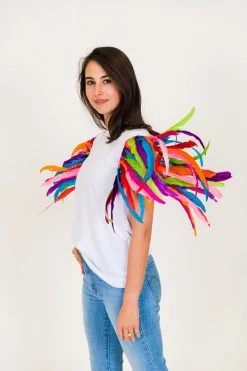 Fringe Co Party Collection White Tee With Rainbow Feather Party Tee