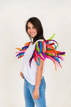 Fringe Co Party Collection White Tee With Rainbow Feather Party Tee