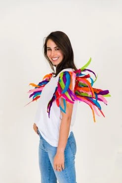 Fringe Co Party Collection White Tee With Rainbow Feather Party Tee