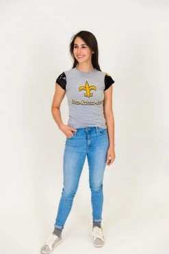 Fringe Co New Orleans Saints Black And Gold Sequin Sleeve Party Tee Party Collection