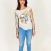 Fringe Co New Orleans Saints Champagne Gold Sequin Sleeve Party Tee