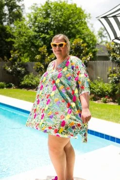 Fringe Co White Floral Embroidered Short Caftan