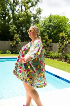 Fringe Co White Floral Embroidered Short Caftan