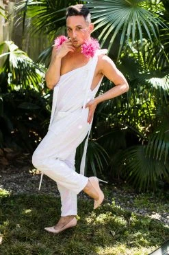 Fringe Co Pink/White Iridescent Party Jumpsuit Sequin Collection