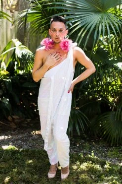 Fringe Co Pink/White Iridescent Party Jumpsuit Sequin Collection