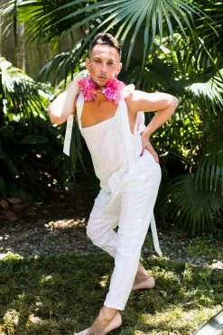 Fringe Co Pink/White Iridescent Party Jumpsuit Sequin Collection